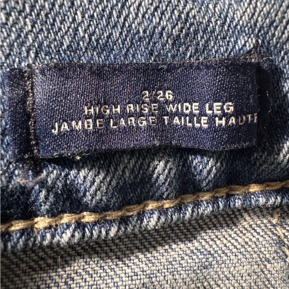 Gap High Rise Wide Leg Denim Blue Jeans Size 26 Embroidered Flowers & Bee - Picture 11 of 15